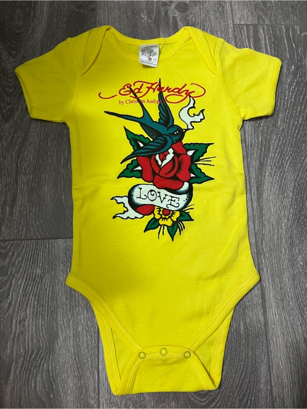 Ed Hardy Baby Yellow Tattoo-Print One-Piece Bodysuit 9-12m